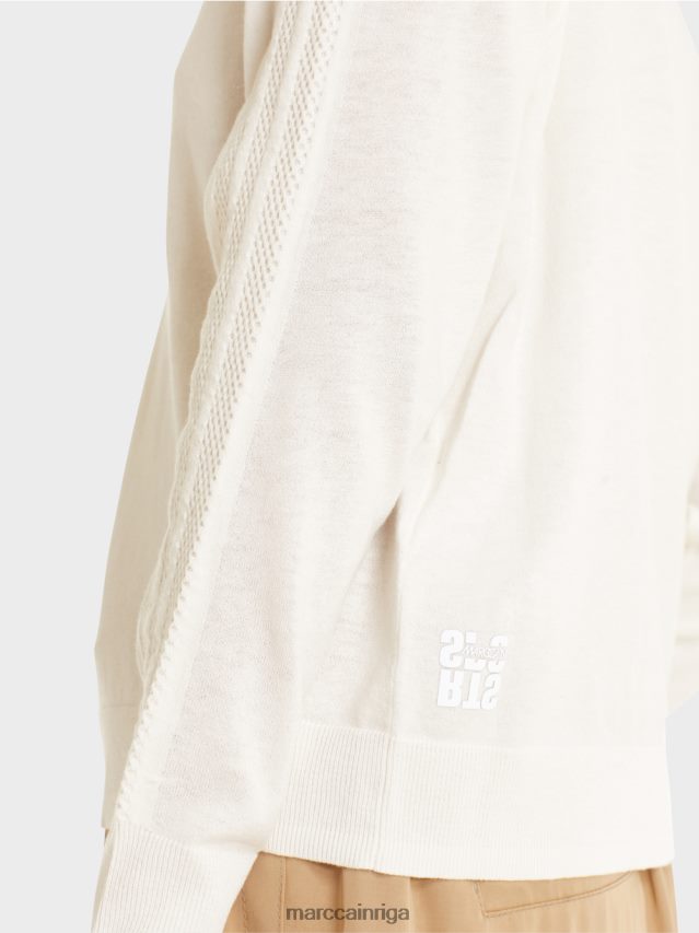 apģērbs gandrīz balts VRBHXD1154 Marc Cain elegants smalka adījuma v veida kakla izgriezuma džemperis