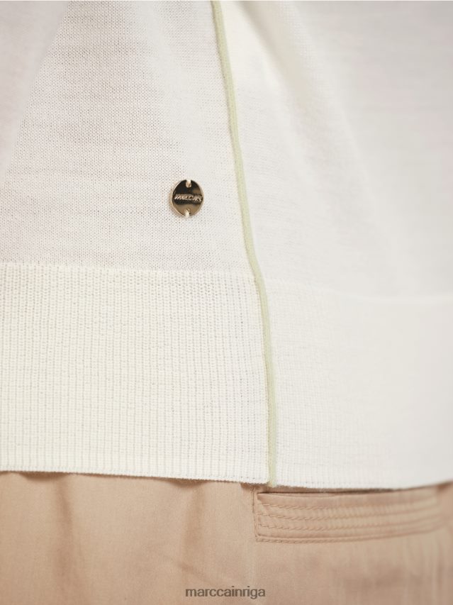 apģērbs gandrīz balts VRBHXD1158 Marc Cain smalks trikotāžas džemperis ar v veida kakla izgriezumu