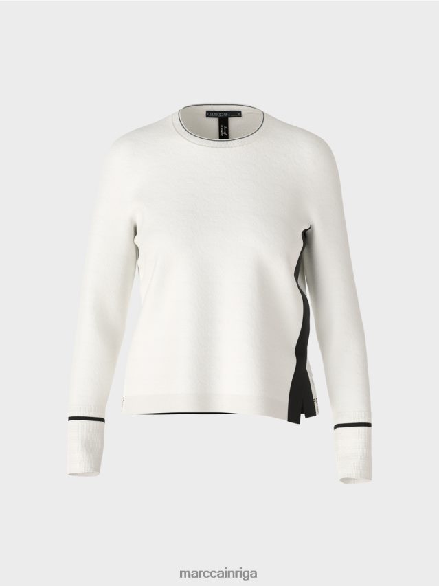 apģērbs gandrīz balts VRBHXD1175 Marc Cain \"pārdomāt kopā\" ​​džemperis ar šķēlumu