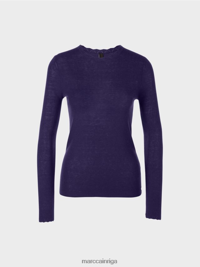 apģērbs karaliski violets VRBHXD1214 Marc Cain vilnas džemperis ar raksta detaļām