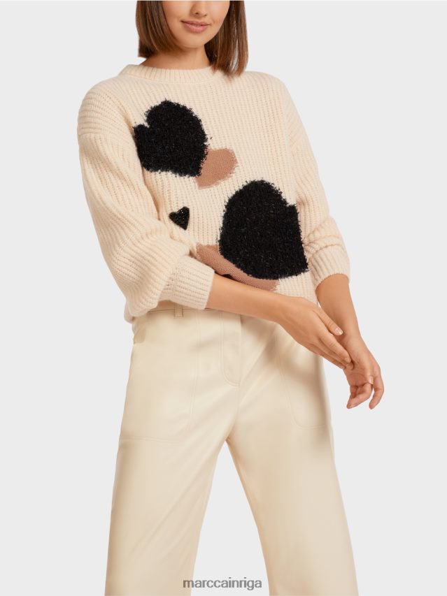 apģērbs krēms VRBHXD1193 Marc Cain džemperis ar sirdi \"adīts Vācijā\"