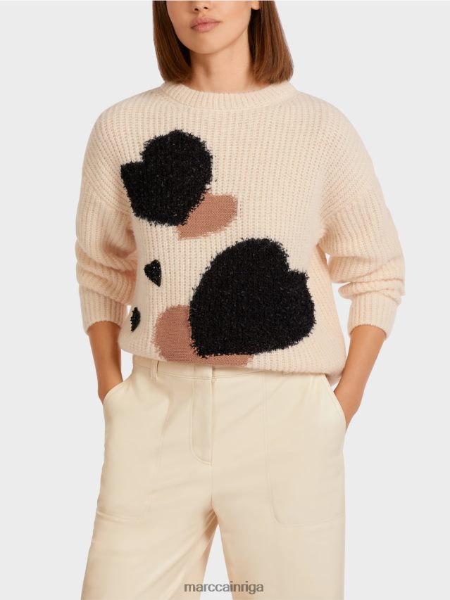 apģērbs krēms VRBHXD1193 Marc Cain džemperis ar sirdi \"adīts Vācijā\"