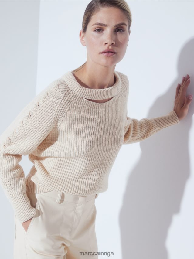 apģērbs krēms VRBHXD1194 Marc Cain kabeļa adīts džemperis \"adīts Vācijā\"