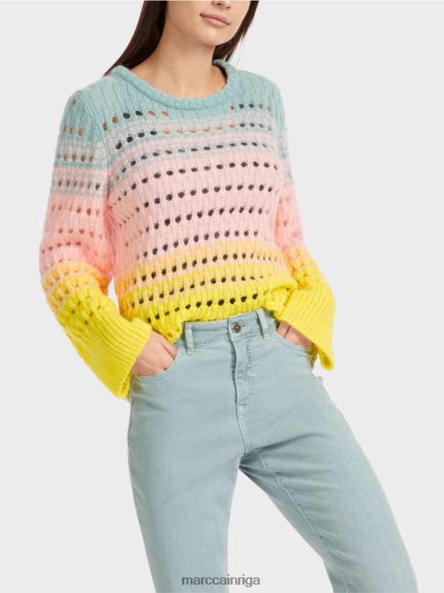 apģērbs mīksts citrons VRBHXD1115 Marc Cain Svītrains trikotāžas vācu džemperis