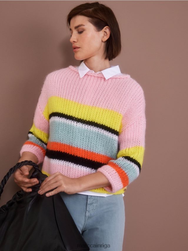 apģērbs mīksts citrons VRBHXD1116 Marc Cain svītrains džemperis, adīts Vācijā