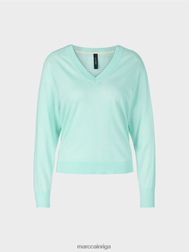 apģērbs mīksts jumta logs VRBHXD1170 Marc Cain elegants smalka adījuma v veida kakla izgriezuma džemperis