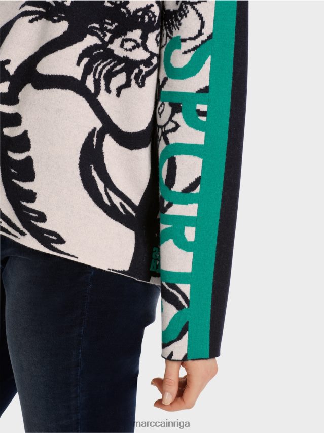 apģērbs mandeļu zieds VRBHXD1061 Marc Cain trikotāžas džemperis ar vispusīgu dizainu