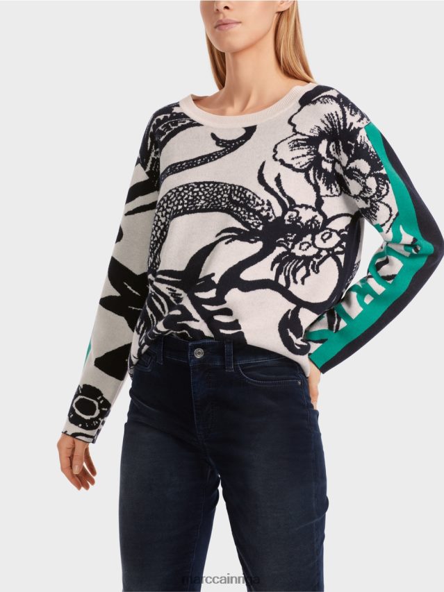 apģērbs mandeļu zieds VRBHXD1061 Marc Cain trikotāžas džemperis ar vispusīgu dizainu