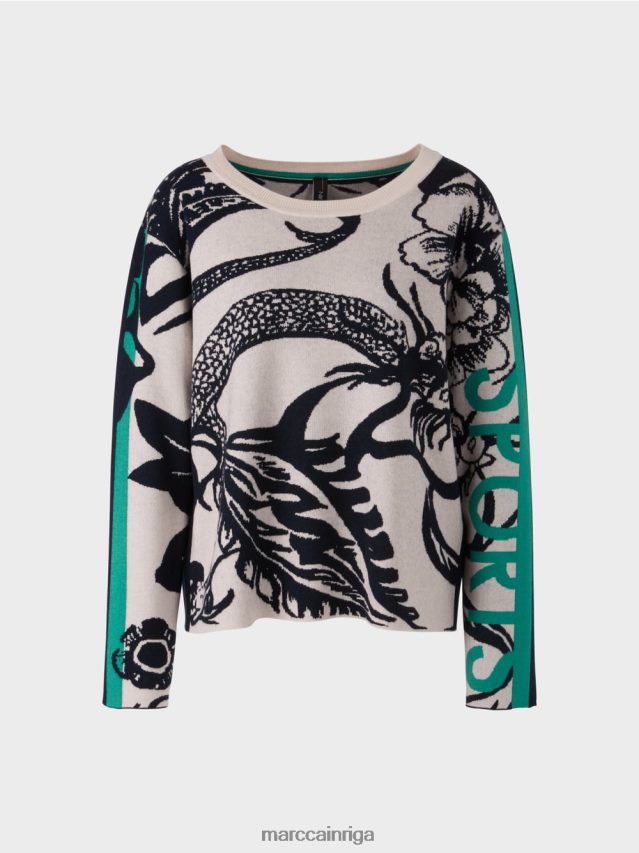 apģērbs mandeļu zieds VRBHXD1061 Marc Cain trikotāžas džemperis ar vispusīgu dizainu