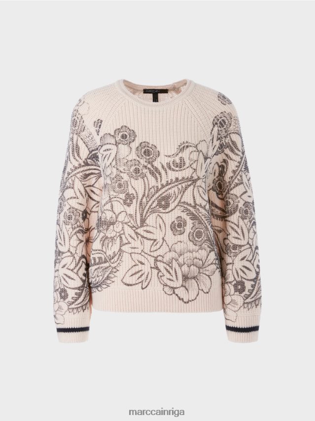 apģērbs mandeļu zieds VRBHXD1063 Marc Cain džemperis ar apdruku - adīts Vācijā