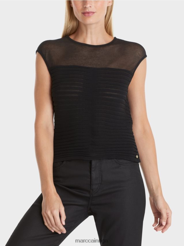 apģērbs melns VRBHXD1033 Marc Cain svītrains \"pārdomāt kopā\" ​​tops