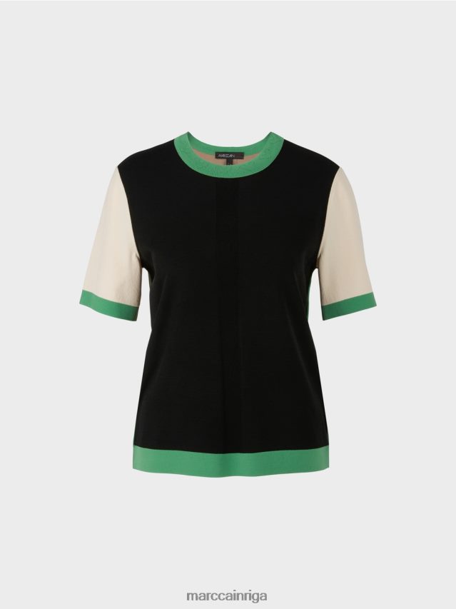 apģērbs melns VRBHXD1201 Marc Cain \"Rethink together\" krāsu bloku džemperis
