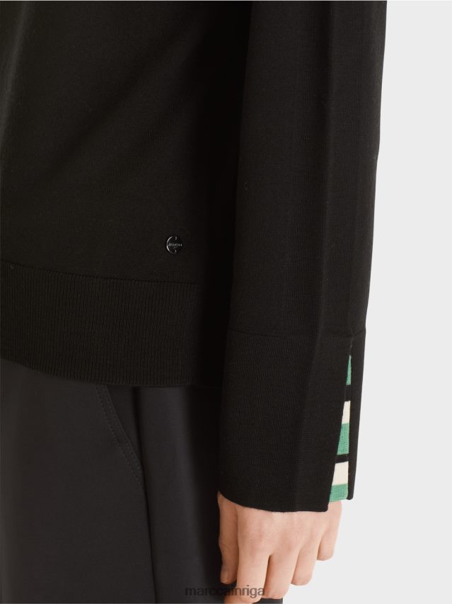 apģērbs melns VRBHXD1202 Marc Cain adīts džemperis ar kontrasta griezumu piedurknēs