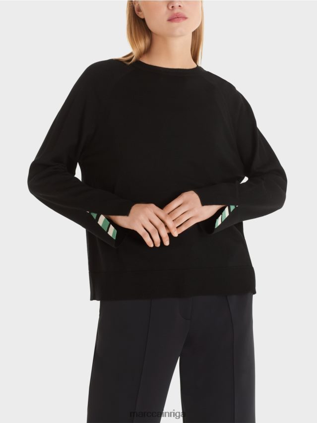 apģērbs melns VRBHXD1202 Marc Cain adīts džemperis ar kontrasta griezumu piedurknēs