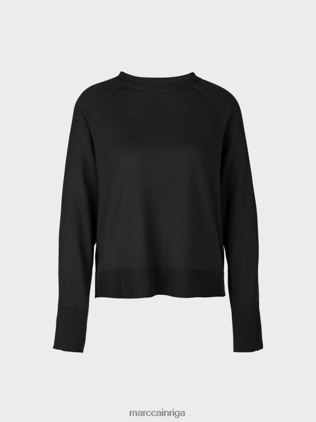 apģērbs melns VRBHXD1202 Marc Cain adīts džemperis ar kontrasta griezumu piedurknēs
