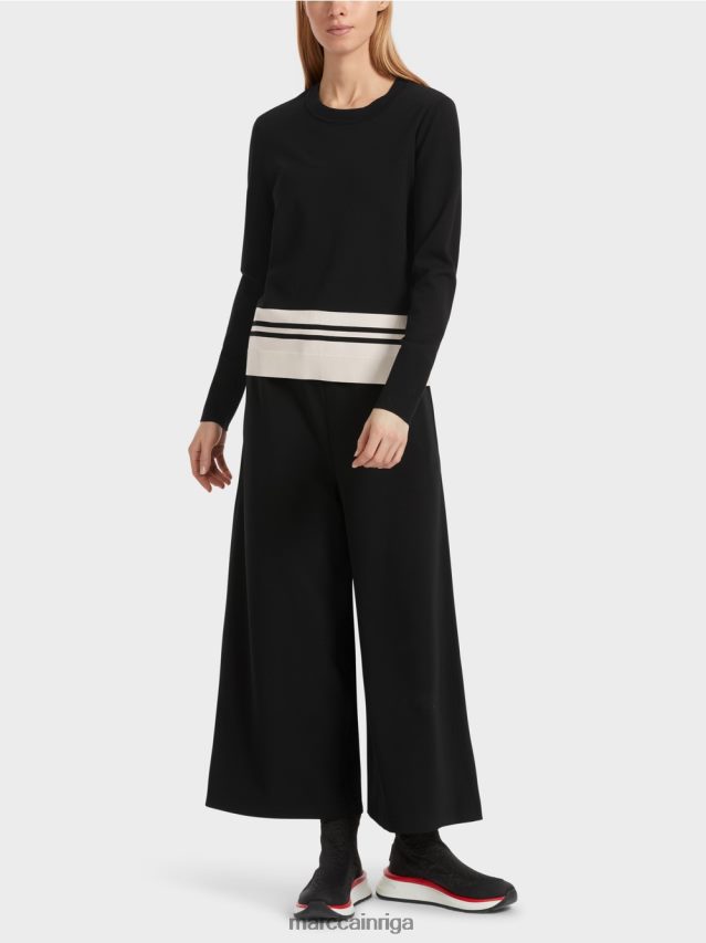 apģērbs melns un balts VRBHXD1052 Marc Cain "pārdomāt kopā" ​​vilnas džemperis