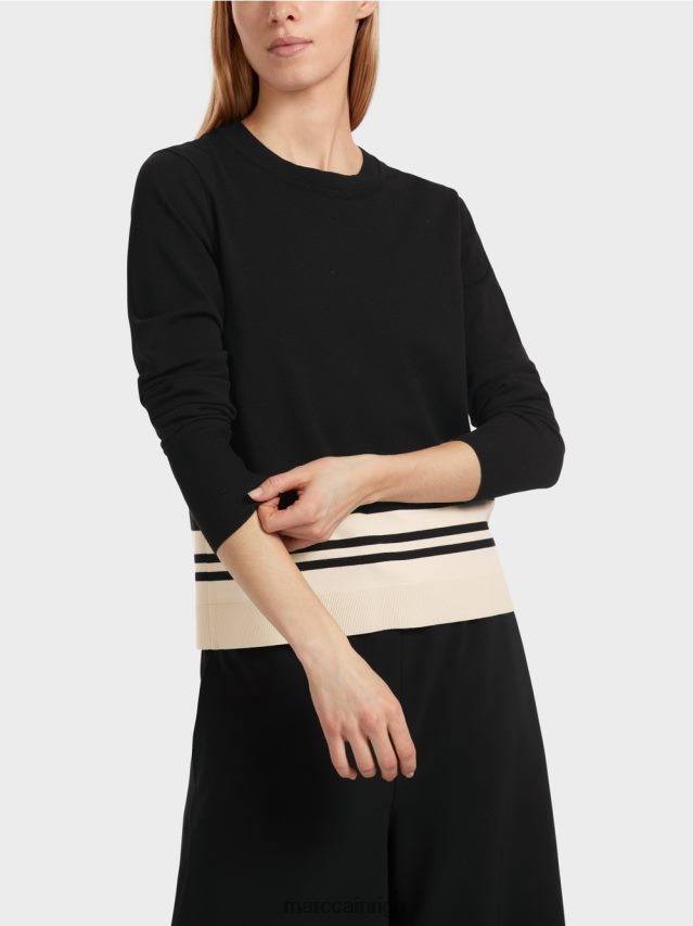 apģērbs melns un balts VRBHXD1052 Marc Cain \"pārdomāt kopā\" ​​vilnas džemperis