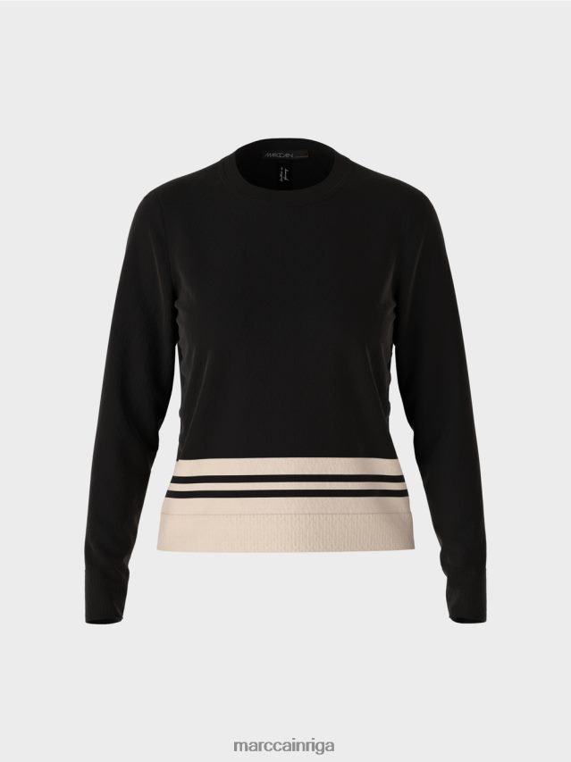 apģērbs melns un balts VRBHXD1052 Marc Cain \"pārdomāt kopā\" ​​vilnas džemperis
