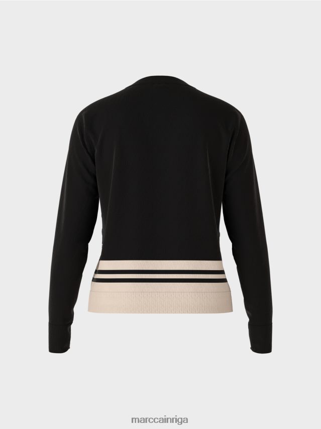 apģērbs melns un balts VRBHXD1052 Marc Cain \"pārdomāt kopā\" ​​vilnas džemperis