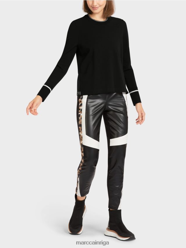 apģērbs melns un balts VRBHXD1182 Marc Cain "pārdomāt kopā" ​​džemperis ar šķēlumu