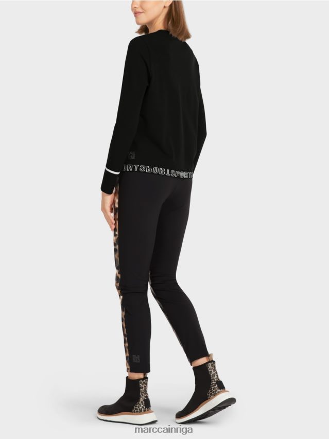 apģērbs melns un balts VRBHXD1182 Marc Cain \"pārdomāt kopā\" ​​džemperis ar šķēlumu