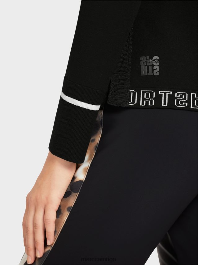 apģērbs melns un balts VRBHXD1182 Marc Cain \"pārdomāt kopā\" ​​džemperis ar šķēlumu