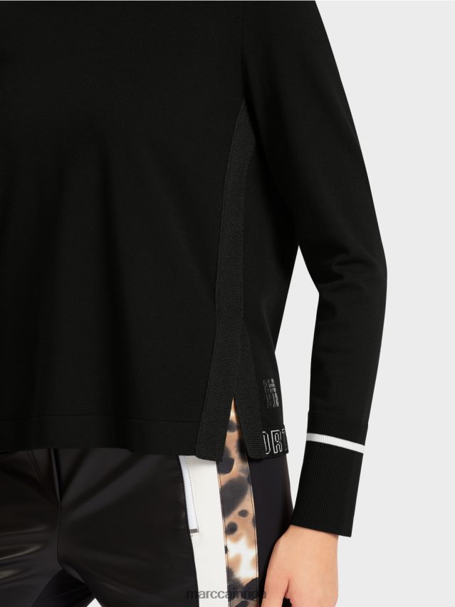 apģērbs melns un balts VRBHXD1182 Marc Cain \"pārdomāt kopā\" ​​džemperis ar šķēlumu