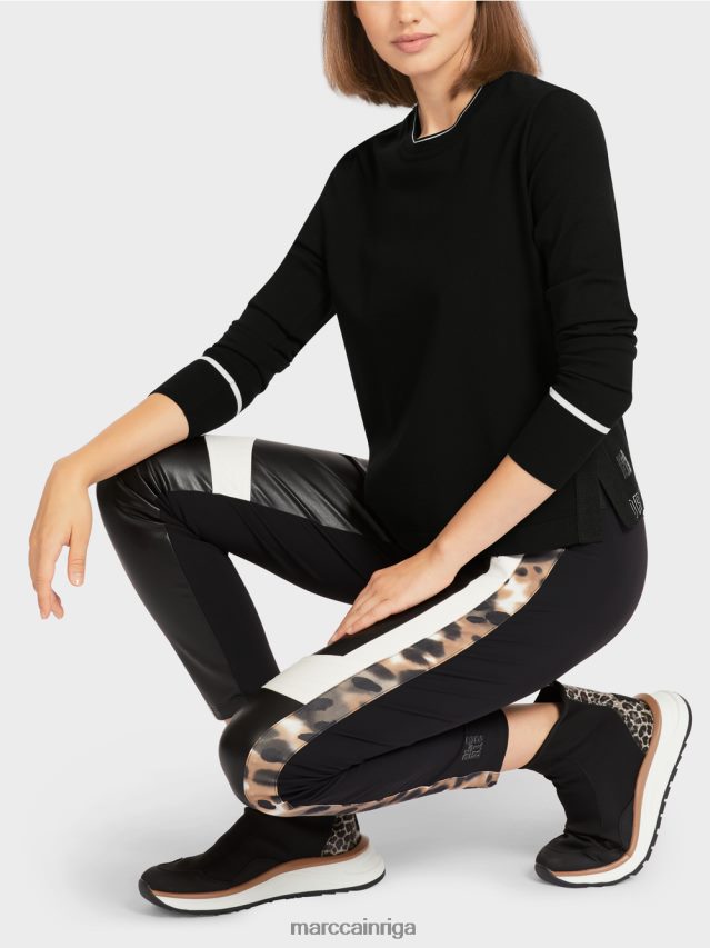 apģērbs melns un balts VRBHXD1182 Marc Cain \"pārdomāt kopā\" ​​džemperis ar šķēlumu