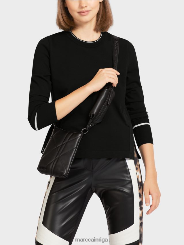 apģērbs melns un balts VRBHXD1182 Marc Cain \"pārdomāt kopā\" ​​džemperis ar šķēlumu