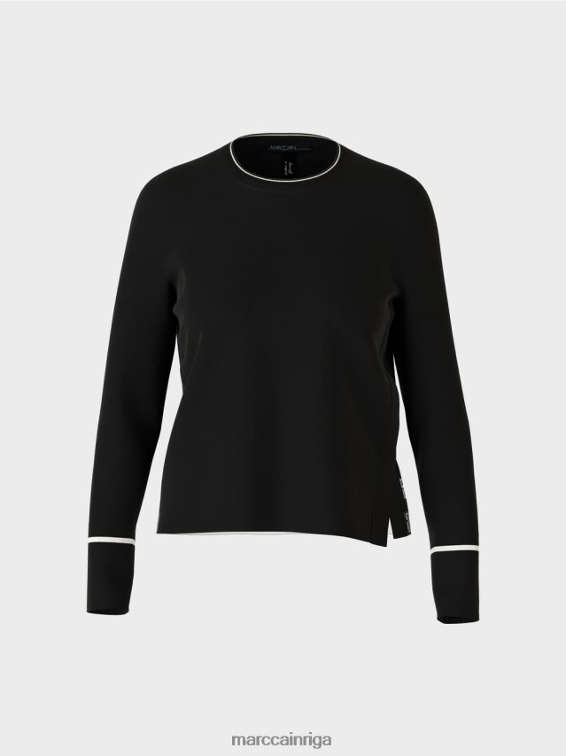apģērbs melns un balts VRBHXD1182 Marc Cain \"pārdomāt kopā\" ​​džemperis ar šķēlumu
