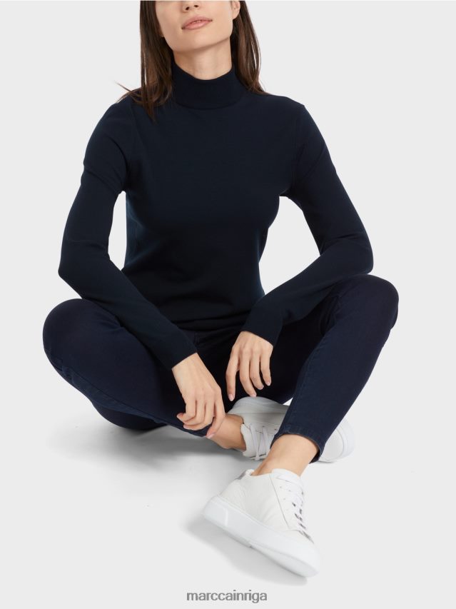 apģērbs pusnakts zils VRBHXD1079 Marc Cain smalka adīta \"pārdomāt kopā\" ​​džemperis