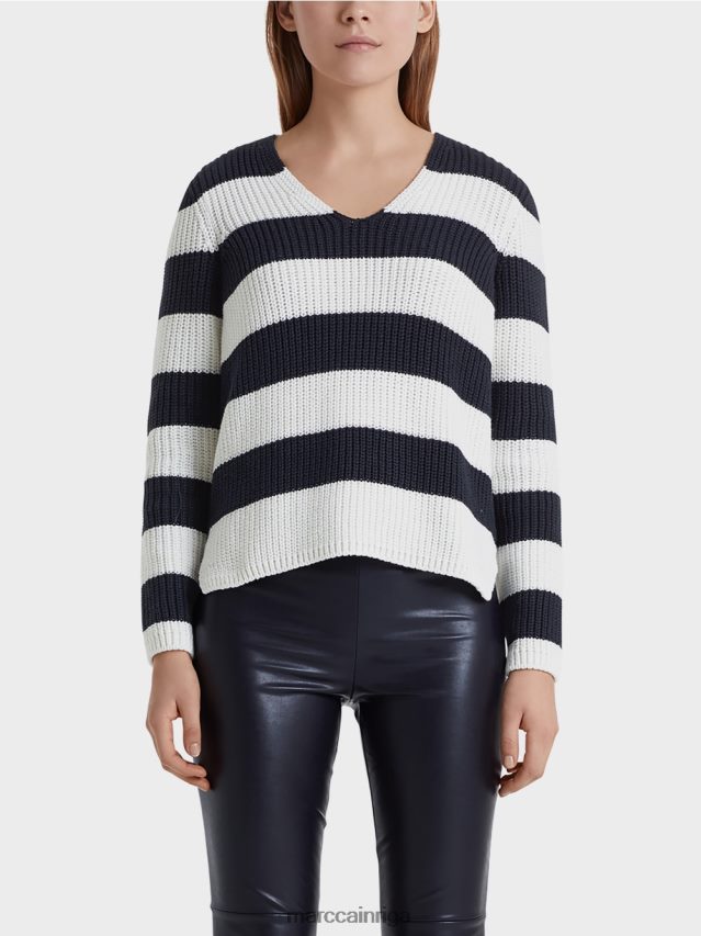 apģērbs pusnakts zils VRBHXD1216 Marc Cain džemperis ar bloku svītrām