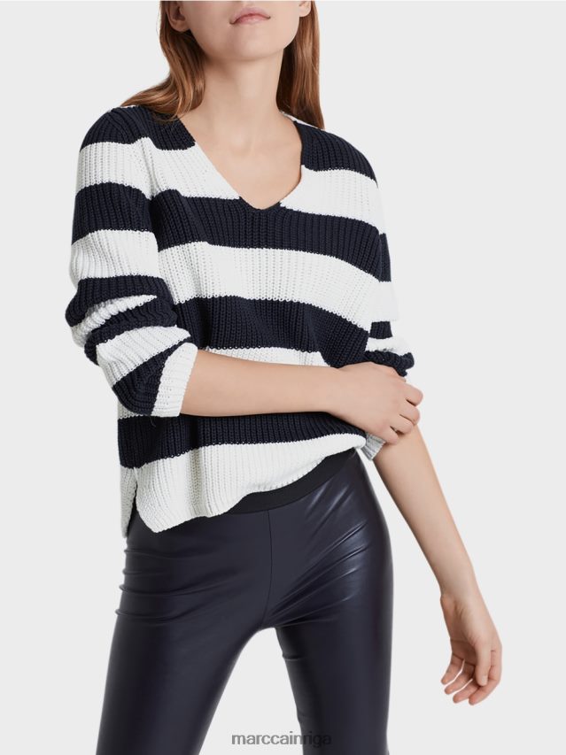 apģērbs pusnakts zils VRBHXD1216 Marc Cain džemperis ar bloku svītrām