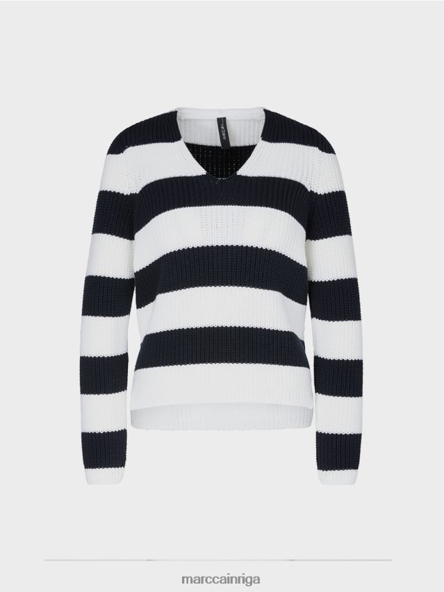 apģērbs pusnakts zils VRBHXD1216 Marc Cain džemperis ar bloku svītrām