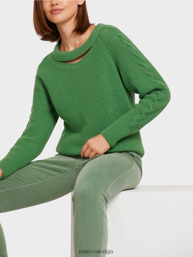 apģērbs sūnu zaļa VRBHXD1198 Marc Cain kabeļa adīts džemperis \"adīts Vācijā\"