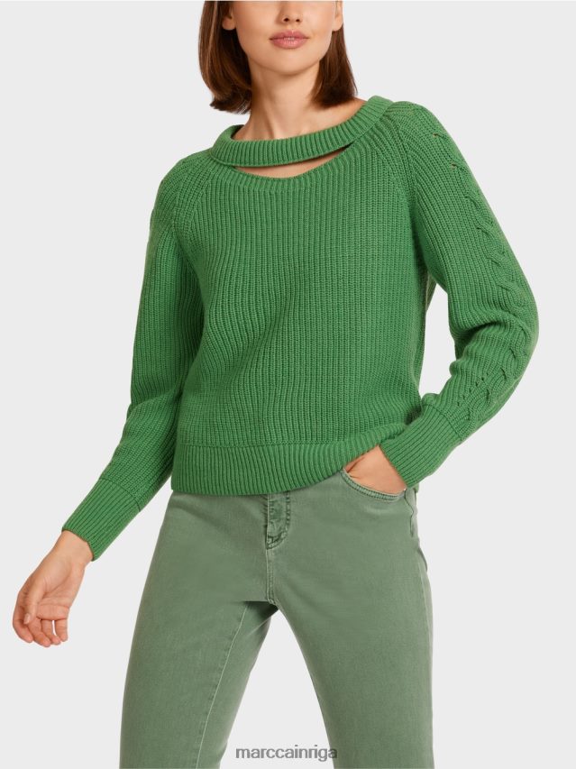 apģērbs sūnu zaļa VRBHXD1198 Marc Cain kabeļa adīts džemperis \"adīts Vācijā\"