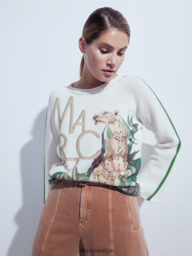 apģērbs sūnu zaļa VRBHXD1199 Marc Cain leoparda džemperis 100% ražots Vācijā