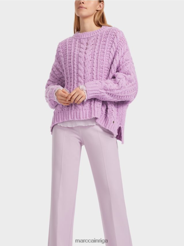 apģērbs spilgta lavanda VRBHXD1041 Marc Cain kabeļa adīts džemperis, adīts Vācijā