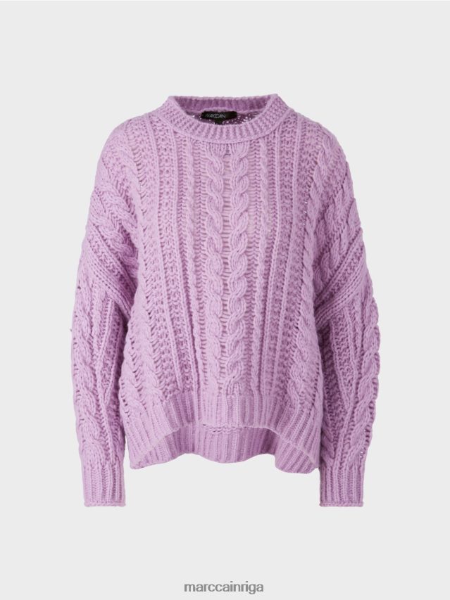 apģērbs spilgta lavanda VRBHXD1041 Marc Cain kabeļa adīts džemperis, adīts Vācijā