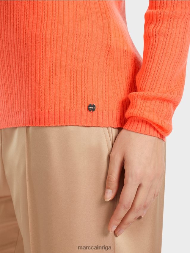 apģērbs spilgti koraļļi VRBHXD1093 Marc Cain džemperis ar apaļu kakla izgriezumu \"pārdomāt kopā\".