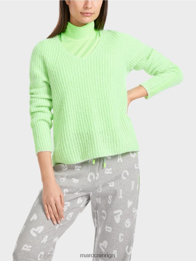 apģērbs spilgti šokējoši zaļš VRBHXD1094 Marc Cain v-džemperis 100% ražots Vācijā