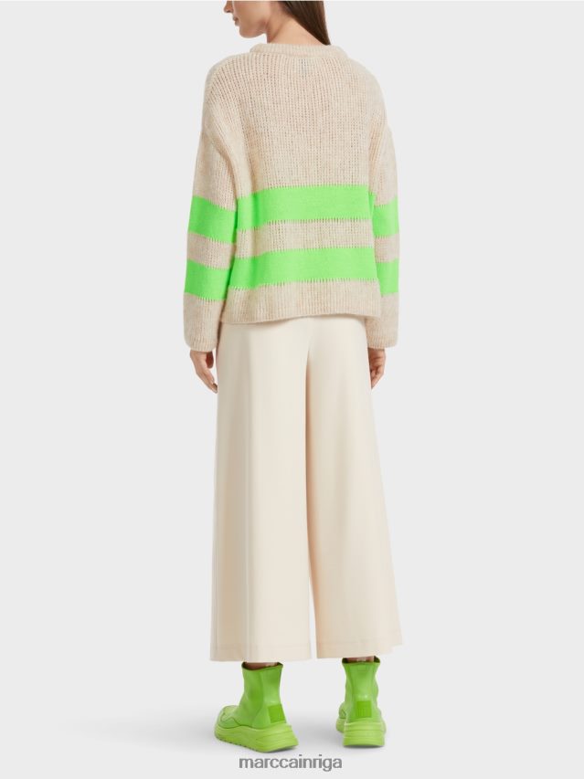 apģērbs spilgti šokējoši zaļš VRBHXD1096 Marc Cain svītrains džemperis, adīts Vācijā