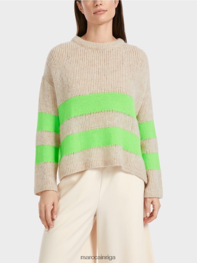apģērbs spilgti šokējoši zaļš VRBHXD1096 Marc Cain svītrains džemperis, adīts Vācijā