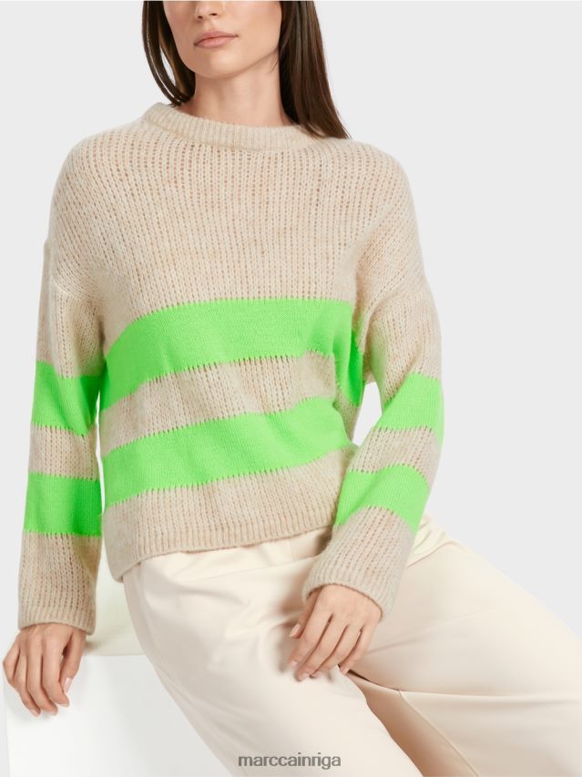 apģērbs spilgti šokējoši zaļš VRBHXD1096 Marc Cain svītrains džemperis, adīts Vācijā