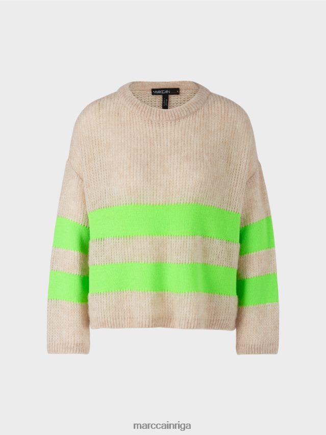 apģērbs spilgti šokējoši zaļš VRBHXD1096 Marc Cain svītrains džemperis, adīts Vācijā