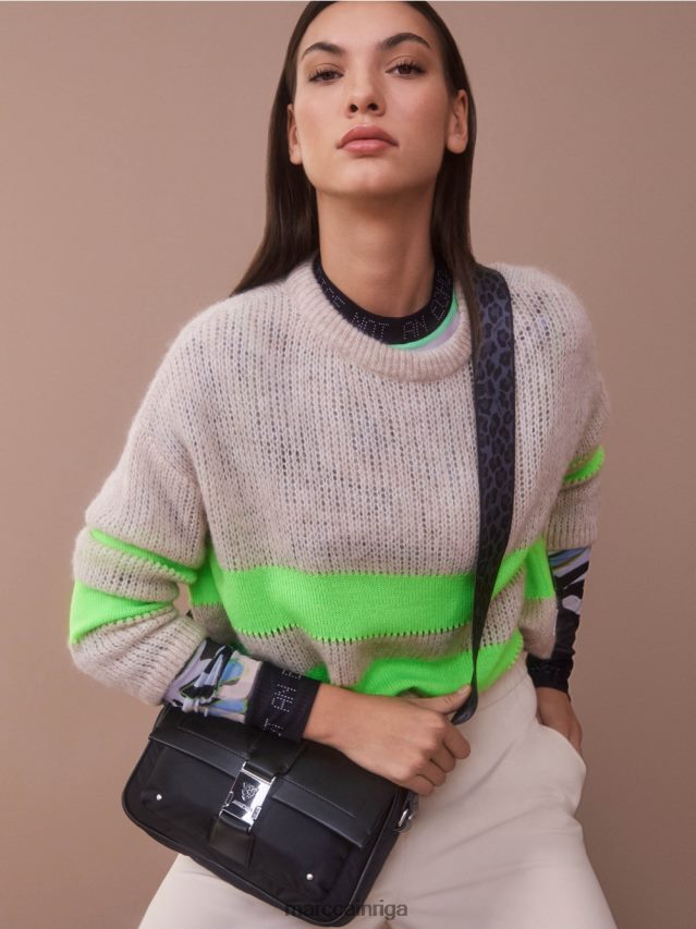 apģērbs spilgti šokējoši zaļš VRBHXD1096 Marc Cain svītrains džemperis, adīts Vācijā