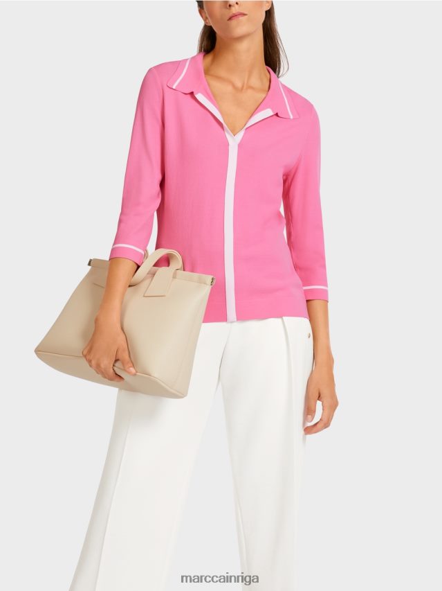 apģērbs spilgti rozā VRBHXD1168 Marc Cain \"pārdomāt kopā\" ​​trikotāžas polo krekls