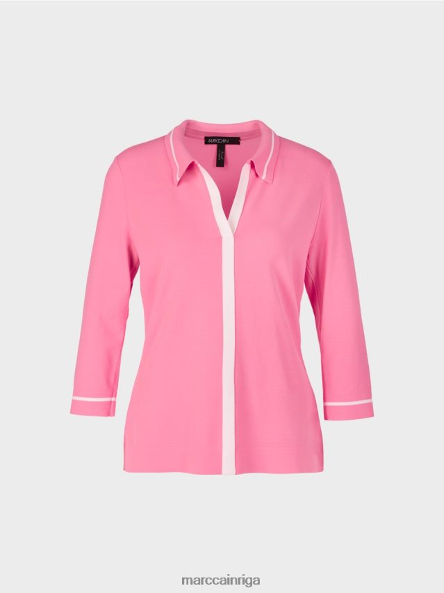 apģērbs spilgti rozā VRBHXD1168 Marc Cain \"pārdomāt kopā\" ​​trikotāžas polo krekls