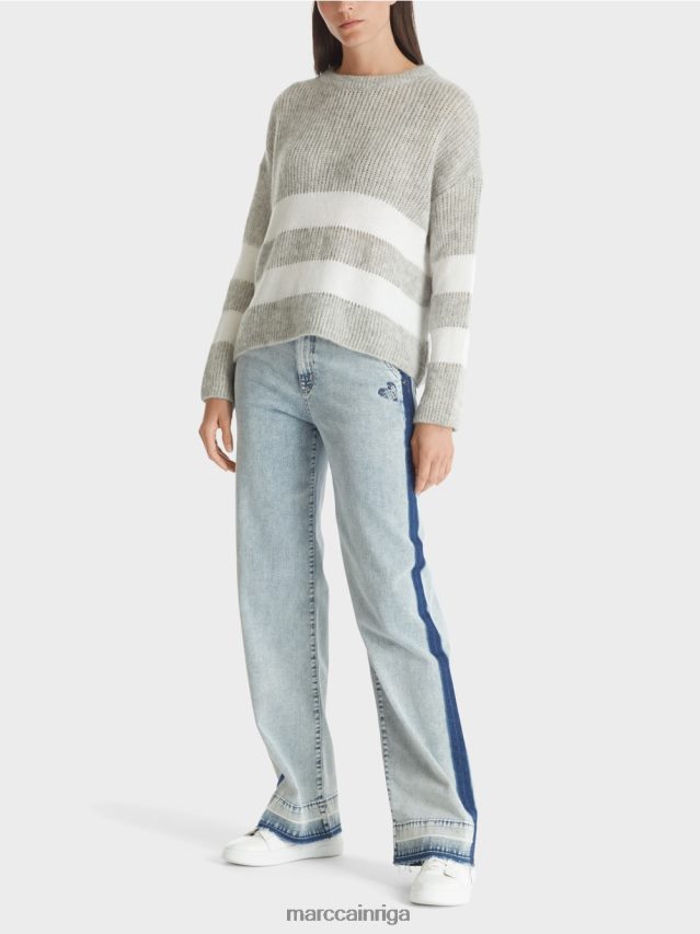 apģērbs sudrabaini pelēks VRBHXD1097 Marc Cain svītrains džemperis, adīts Vācijā