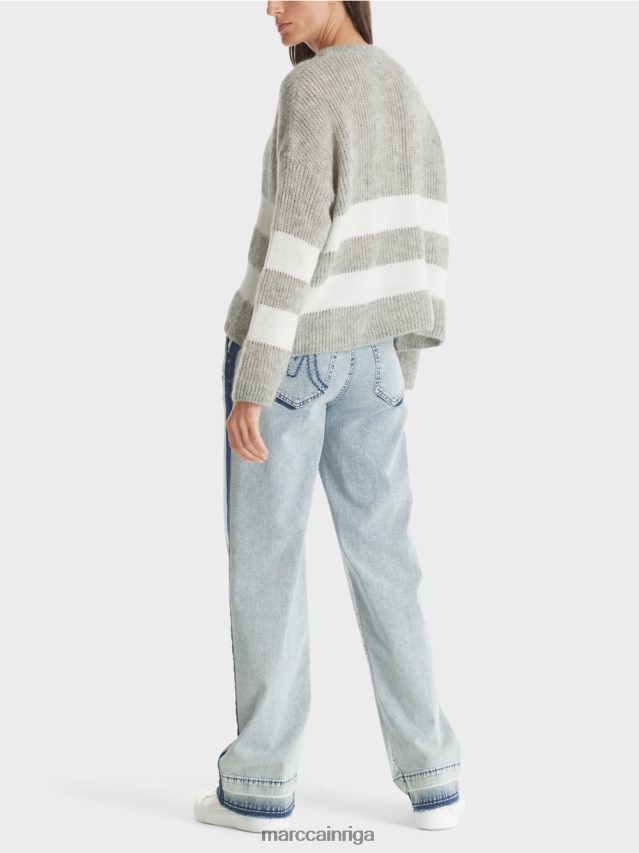 apģērbs sudrabaini pelēks VRBHXD1097 Marc Cain svītrains džemperis, adīts Vācijā